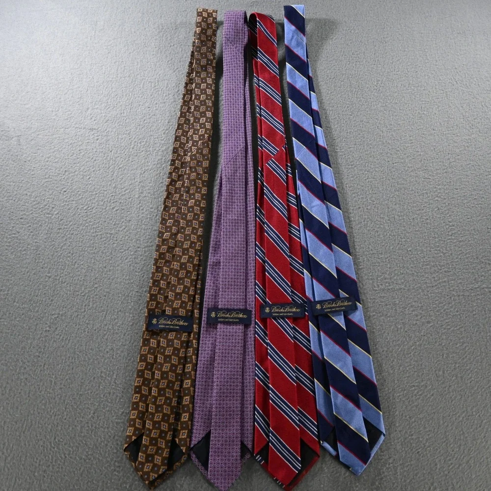 Brooks Brothers Mens Silk Necktie Lot 4 Striped Geometric Ties OS Multicolor